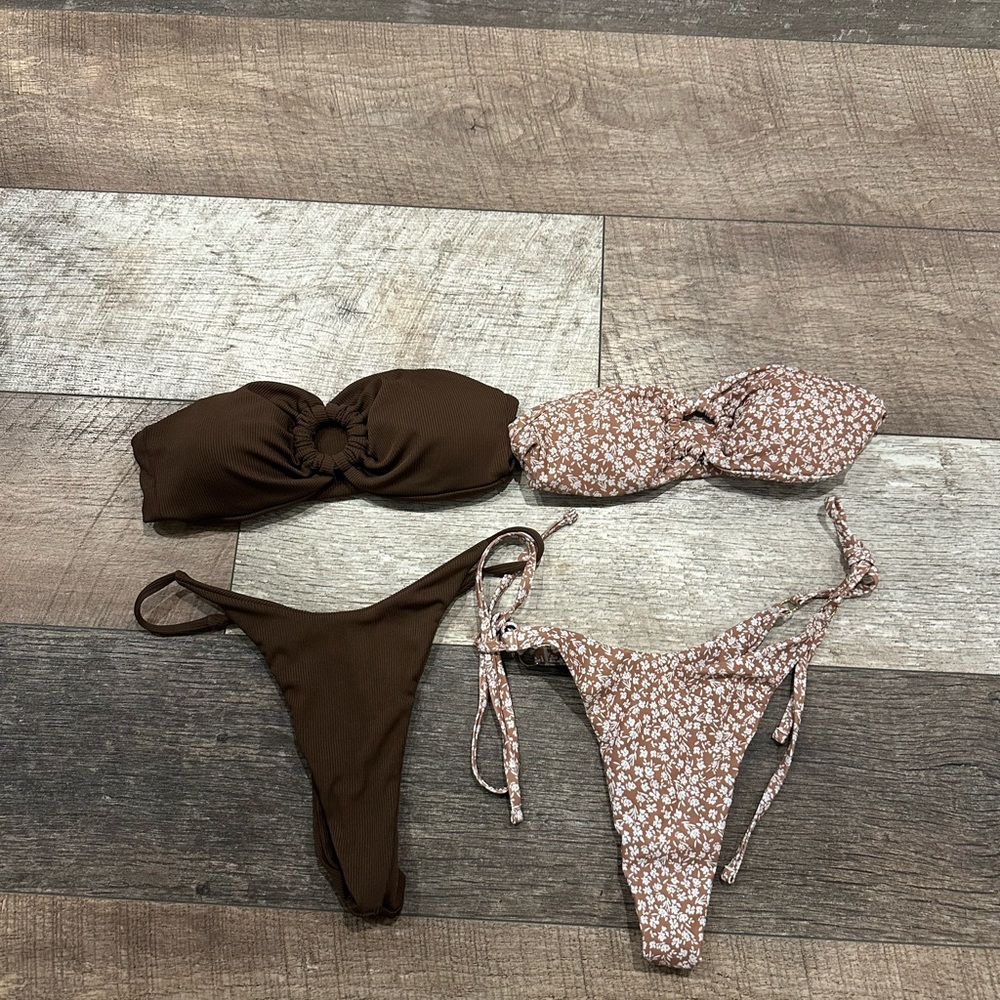 Brown and Floral Bikini Set